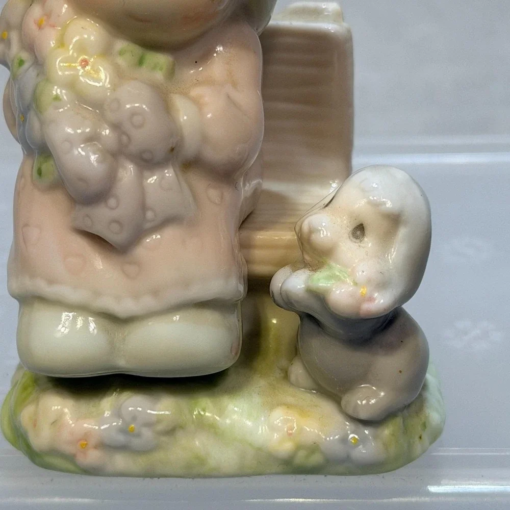 1997 Precious Moments Seasoned With A Smile Salt Pepper Shakers Girl Bench Puppy